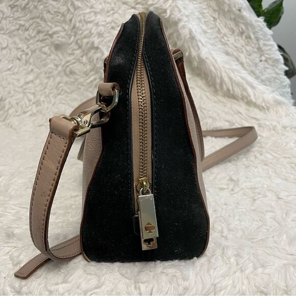 KATE SPADE Dome Brown Black Colorblock Zip  Suede Leather Hand/ Crossbody Bag - Picture 5 of 9
